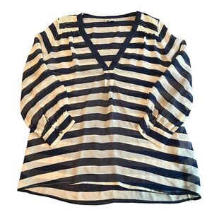 Joie White & Blue Striped Sheer Long Sleeve Blouse Size Medium Silk​​